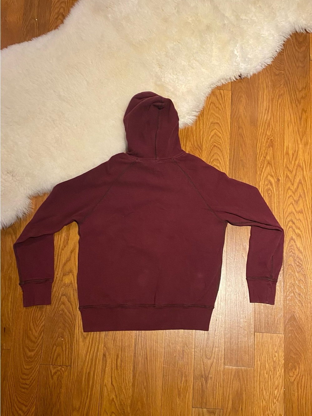 Men's Burgundy Hooded Raglan Pullover  Sweatshirt - Picture 2 of 2